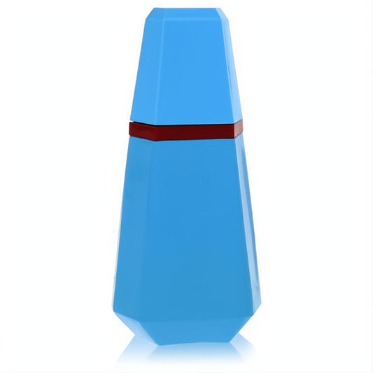 Distinctive Lou Lou by Cacharel 1.7 oz EDP spray bottle. Vibrant blue faceted design with a bold red band.