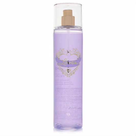 Love's Eau So Fearless 8 oz body mist. Clear bottle with captivating lavender fragrance and a stylish gold heart design.