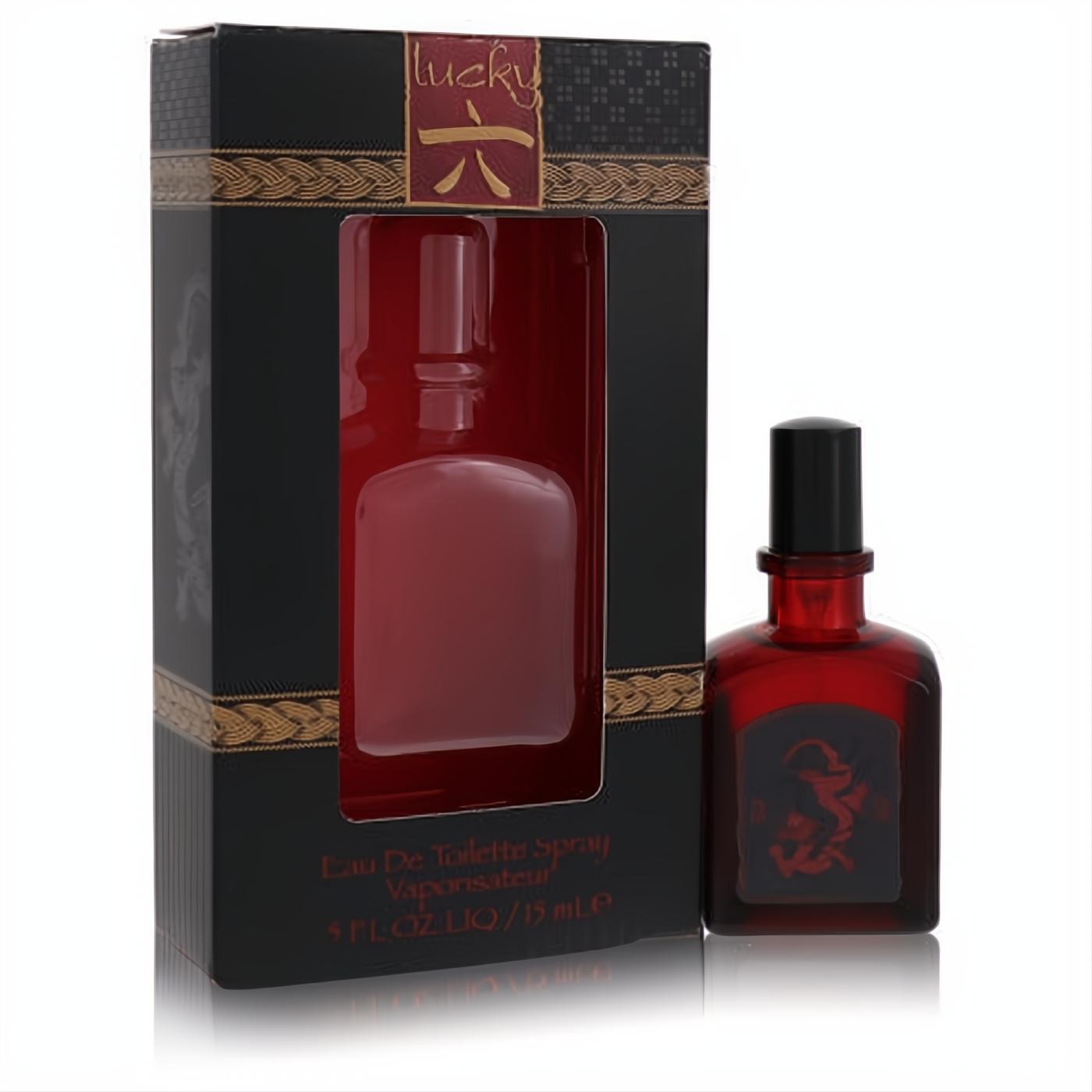 Lucky Number 6 by Liz Claiborne .5 oz EDT. Bold red glass bottle with black cap, in its striking black and gold Asian-inspired box.