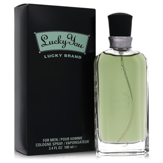 Lucky You by Liz Claiborne 3.4 oz men's cologne spray. Clear glass bottle with refreshing green liquid and elegant black box.
