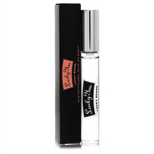Lucky You by Liz Claiborne .33 oz EDT rollerball perfume. Clear glass bottle, sleek silver cap, and distinctive black & orange labels.
