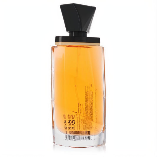 Elegant Mackie by Bob Mackie 3.4 oz EDT spray tester, featuring golden amber liquid in a clear glass bottle with a bold black geometric cap.