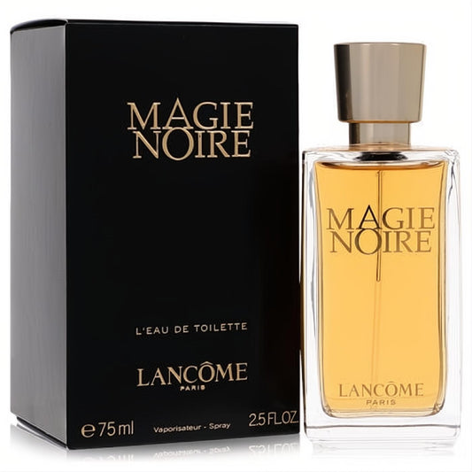 Spellbinding Magie Noire Lancome 2.5 oz EDT spray. Elegant black box, clear glass bottle with amber liquid & gold cap.