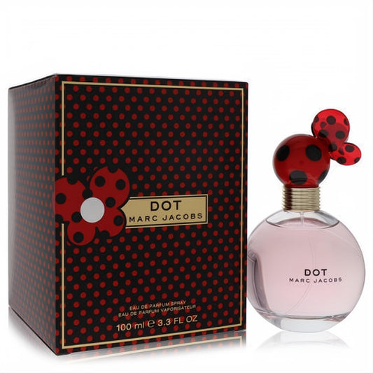 Marc Jacobs Dot Eau De Parfum 3.3 oz. Playful round bottle with vibrant red polka dot ladybug cap and matching chic box.
