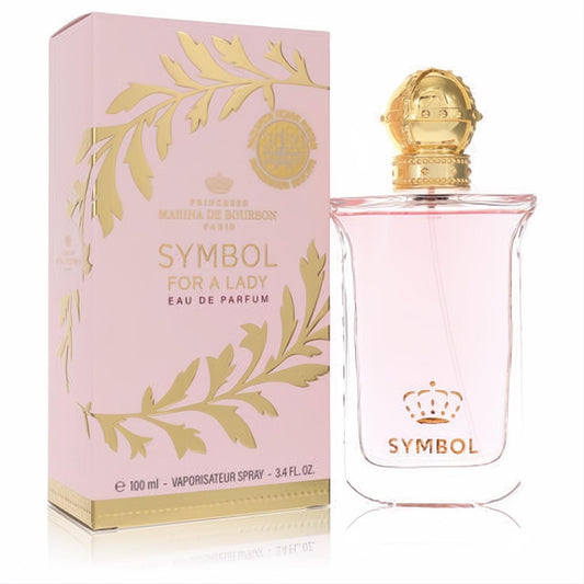 Marina De Bourbon Symbol For A Lady 3.4 oz Eau De Parfum. Luxurious pink box with gold foil, clear bottle with ornate gold cap and crown.