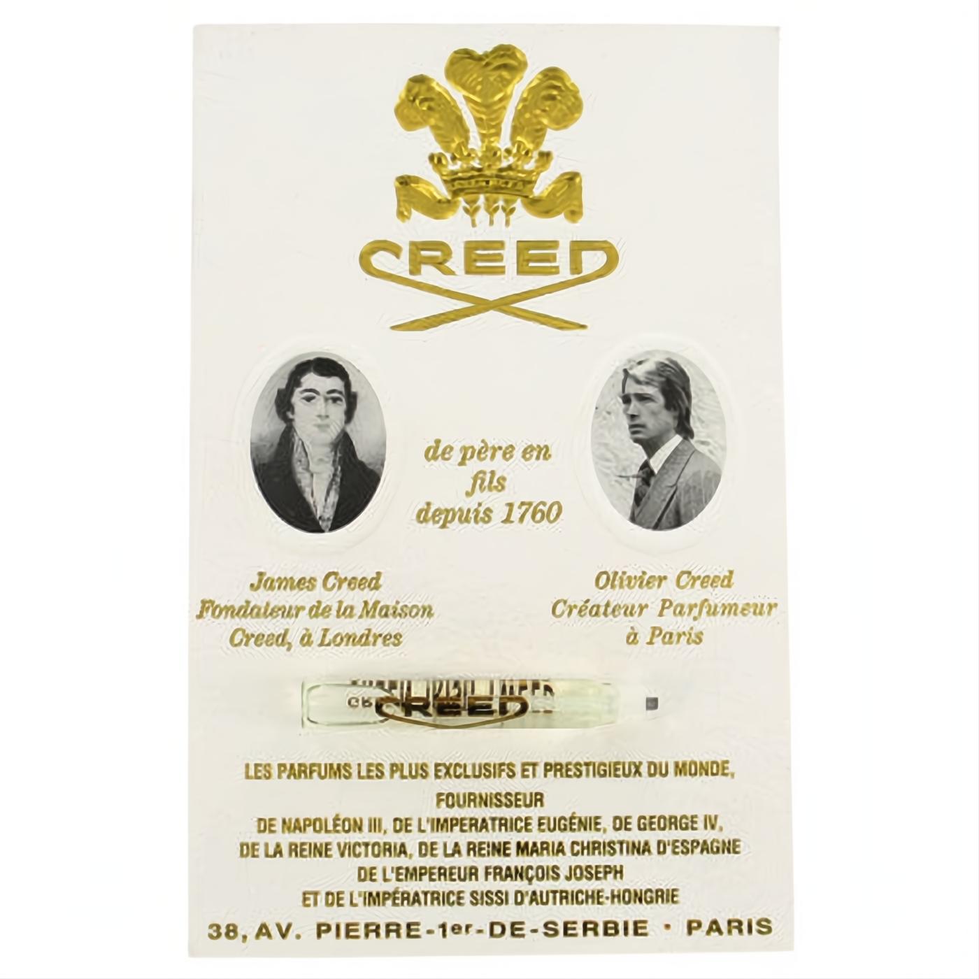 Luxurious Creed Millesime Imperial .05 oz fragrance sample vial presented on a white card with gold logo.