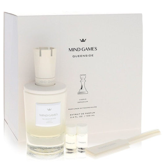 Mind Games Queenside by Mind Games - Gift Set -- 3.4 oz Extrait De Parfum Spray + 2 x 0.10 Mini Extrait EDP + Testing Papers