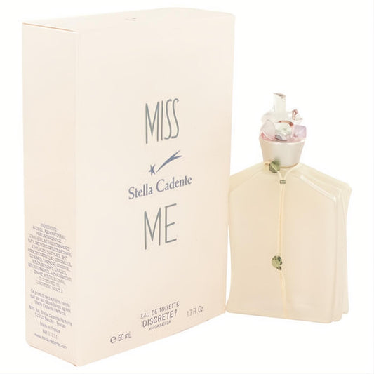 Miss Me Discrete 1.7 oz EDT. Elegant light pink box and unique frosted glass bottle, crowned with a charming floral cap.