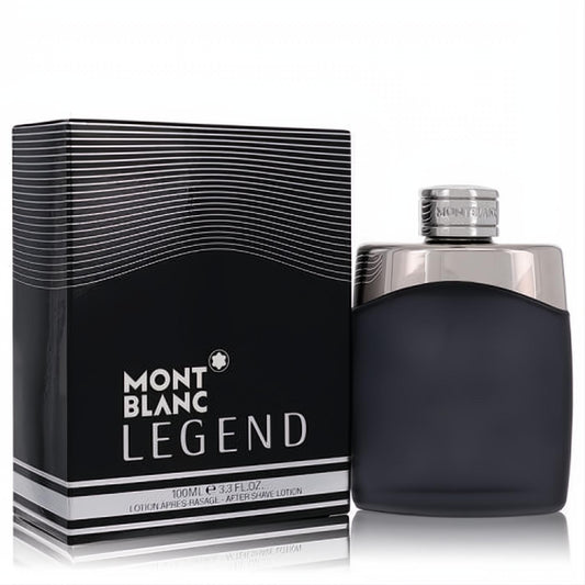MontBlanc Legend 3.3 oz men's after shave. Sleek dark matte bottle with silver cap and elegant black & silver box.