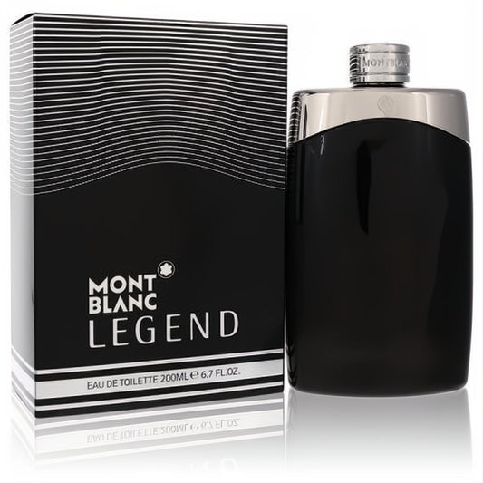 MontBlanc Legend 6.7 oz men's EDT. Sophisticated black bottle with a signature silver cap, presented with its matching elegant black box.