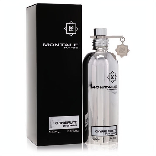 Montale Chypre Fruite 3.4 oz unisex EDP. Shimmering silver metallic bottle with signature charm and sleek black box.