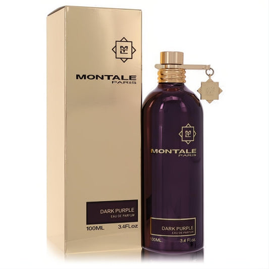 Montale Dark Purple 3.4 oz EDP. Rich dark purple metallic bottle with gold cap and elegant gold box.