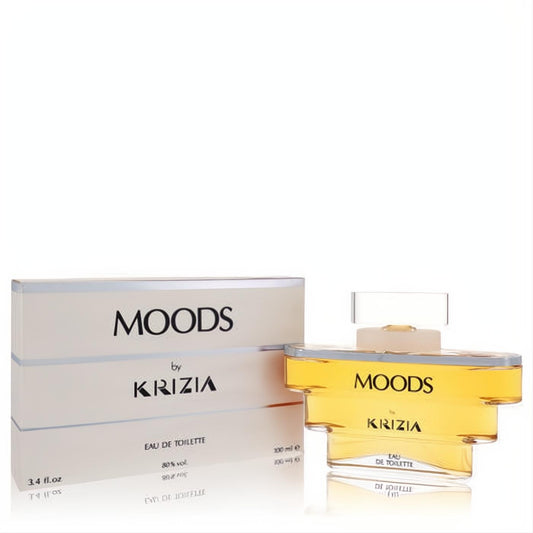 Moods by Krizia 3.4 oz Eau De Toilette. Captivating amber tiered bottle and sleek white box for women.