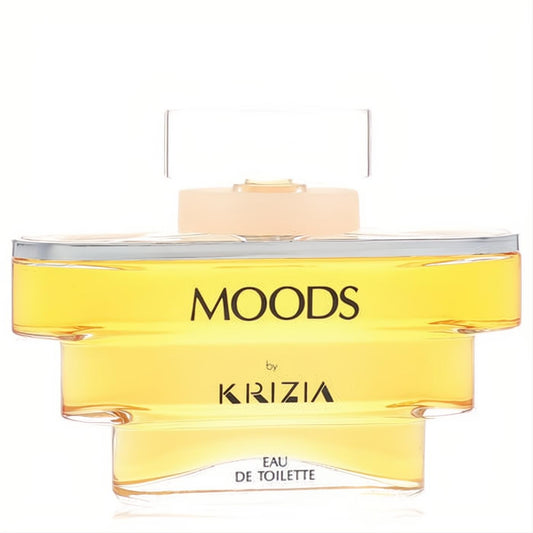 Distinctive Moods by Krizia 3.4 oz women's EDT in a tiered clear glass bottle with golden amber fragrance.
