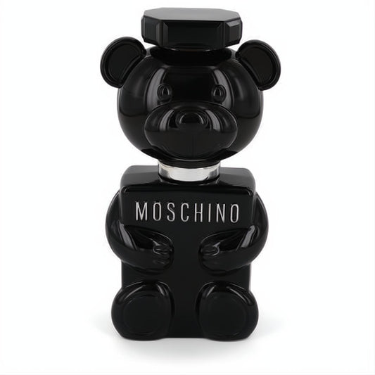 Iconic Moschino Toy Boy black teddy bear Eau De Parfum bottle for men, featuring a glossy finish and silver logo.