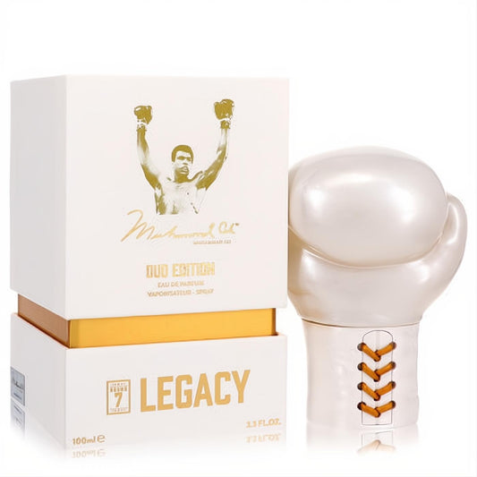 Iconic Muhammad Ali Legacy Round 7 Oud Edition men's 3.3 oz perfume in a white boxing glove bottle with gold accents.