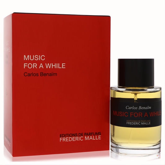 Discover Frederic Malle Music for a While 3.4 oz unisex EDP. Vibrant red box, sleek clear bottle, black cap.