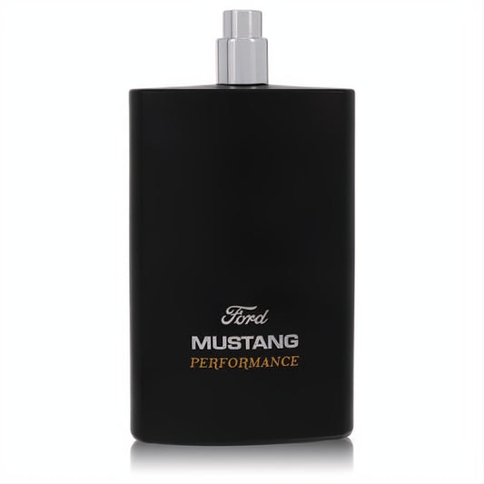 Masculine Mustang Performance men's fragrance in a sleek black bottle with silver sprayer and distinctive Ford branding.