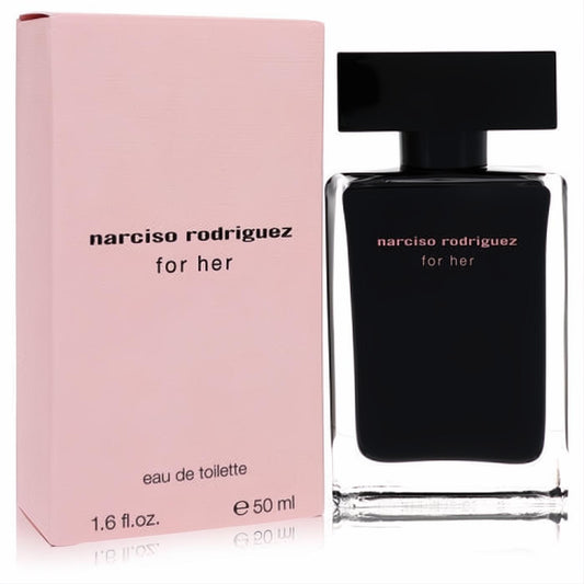 Discover Narciso Rodriguez For Her 1.6 oz Eau De Toilette. Sleek black glass bottle and elegant pink box.