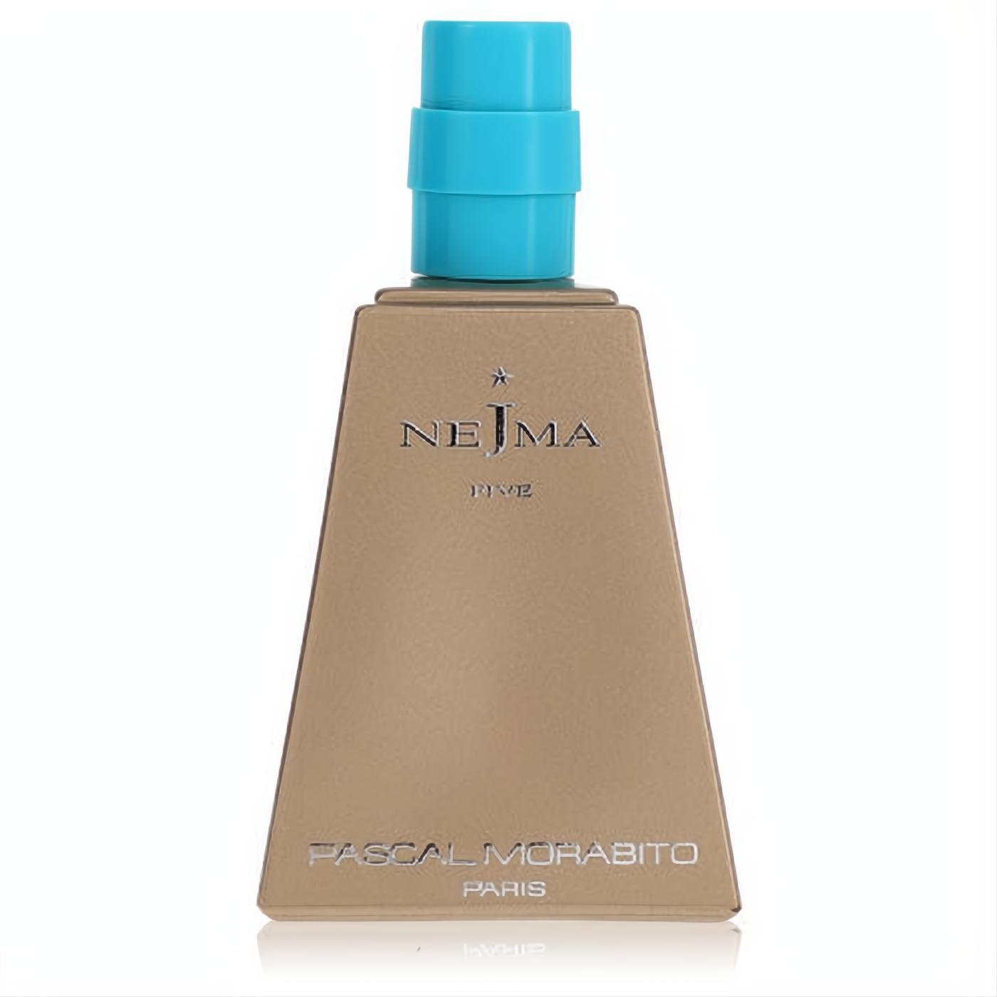 Nejma Aoud Five men's fragrance: sleek gold trapezoidal bottle with a vibrant turquoise cap.