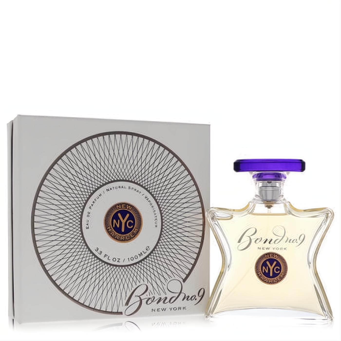 Luxurious Bond No. 9 New Haarlem 3.3 oz Eau De Parfum. Iconic star bottle with vibrant purple cap and elegant white box.