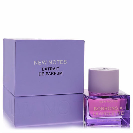 Luxurious New Notes Bonbons A La Violette Extrait De Parfum. Vibrant purple glass bottle with a sleek lavender box.