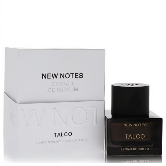 New Notes Talco Extrait De Parfum 1.7 oz in a sleek dark glass bottle with matte black cap and elegant white packaging.