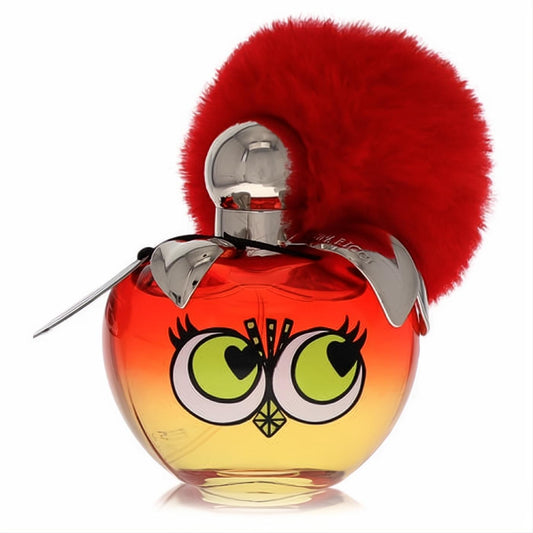 Nina Ricci Les Monstres 2.7 oz EDT: playful red-yellow gradient bottle, bold green eyes, and a vibrant red furry cap.