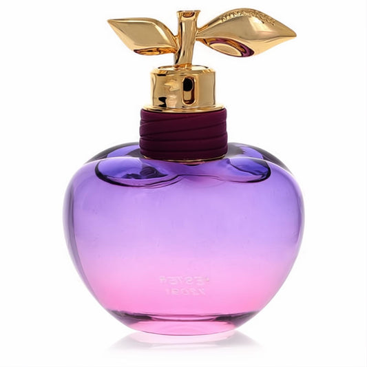 Nina Ricci Luna Blossom 2.7 oz women's EDT spray. Whimsical ombre purple-pink apple bottle with a luxurious gold leaf cap.