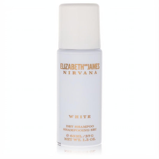 Elevate your routine with Elizabeth and James Nirvana White Dry Shampoo 1.3 oz. Sleek white bottle, elegant gold branding.