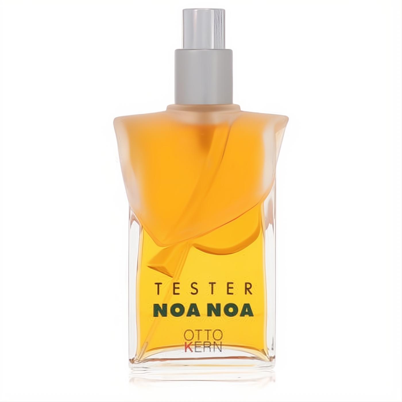 Noa Noa by Otto Kern women's Eau De Toilette tester. Sculpted clear glass bottle, radiant amber fragrance, silver sprayer.