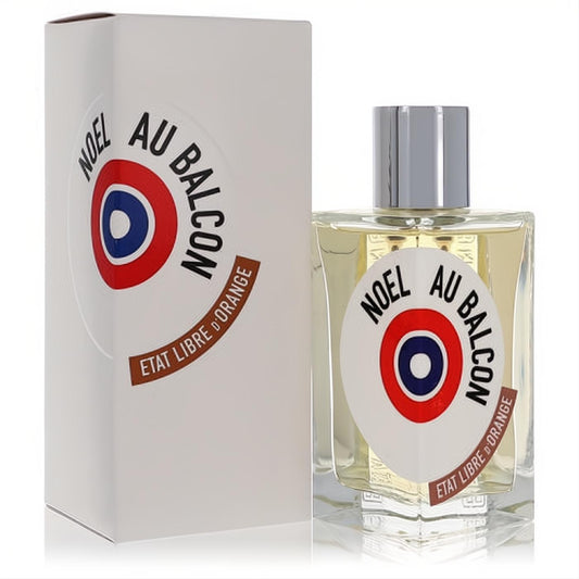 Noel Au Balcon Etat Libre D'Orange EDP spray. Clear bottle, amber liquid, silver cap, iconic red/blue logo, and crisp white box.