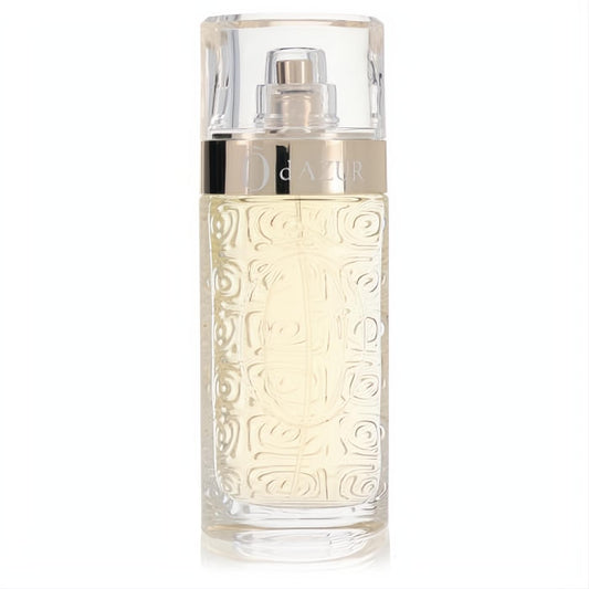 Luxurious Lancome O d'Azur 2.5 oz EDT for women. Clear etched glass bottle with a unique swirling leaf design and gold band.