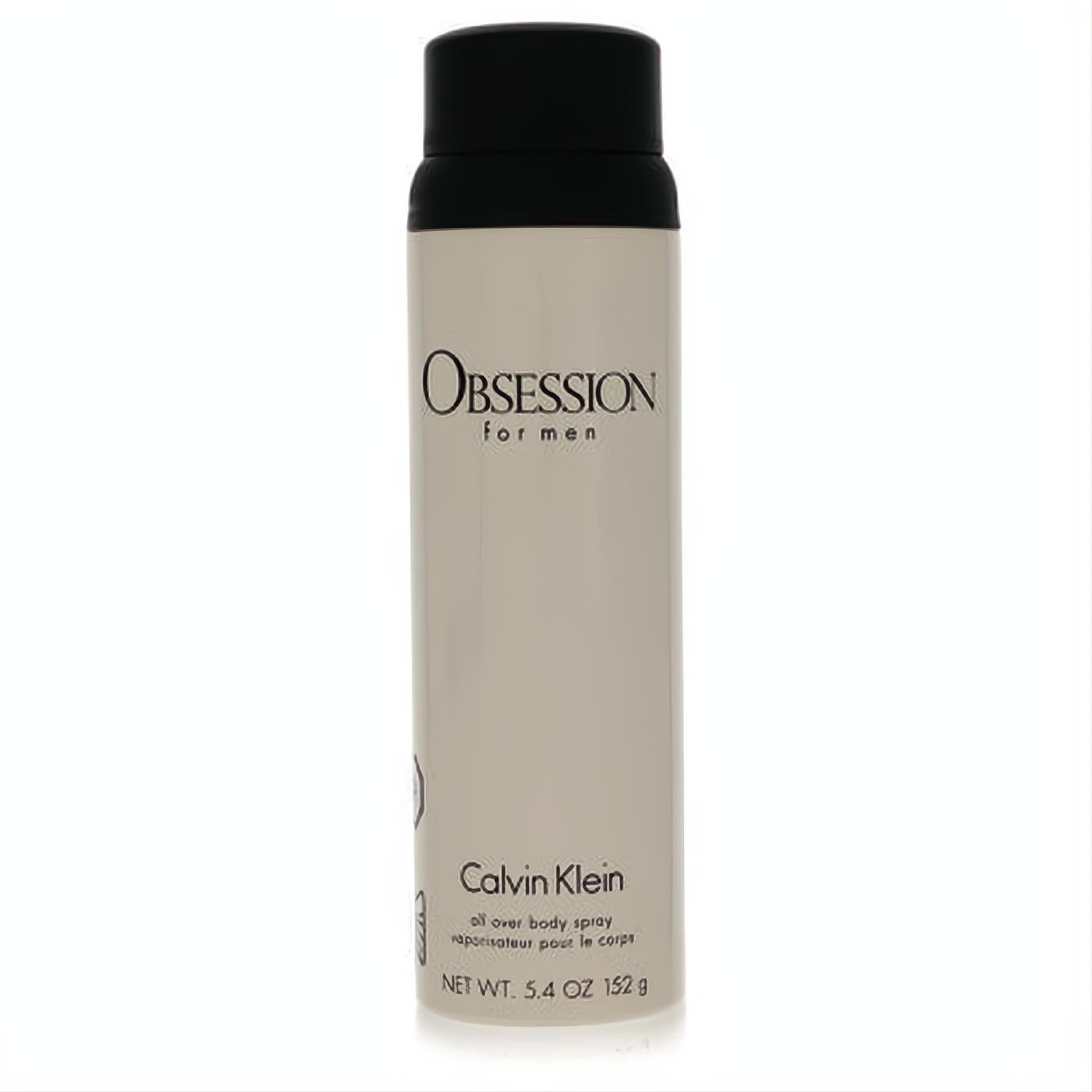 Calvin Klein Obsession for Men 5.4 oz body spray. Iconic beige metal can with a sleek black cap for sophisticated scent.