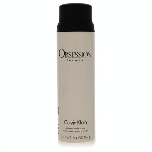 Calvin Klein Obsession for Men 5.4 oz body spray. Iconic beige metal can with a sleek black cap for sophisticated scent.