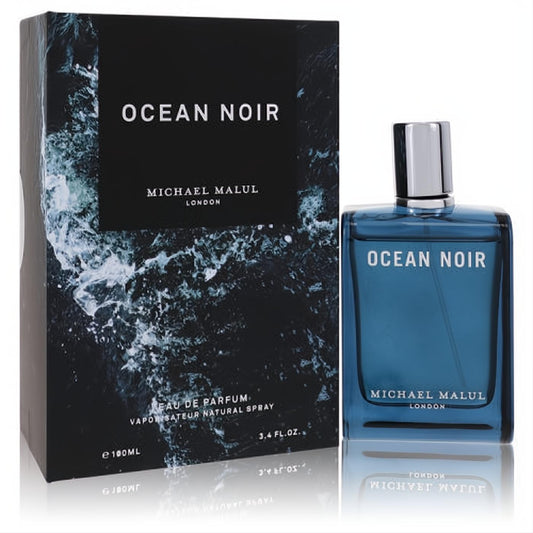 Ocean Noir Michael Malul 3.4 oz men's EDP. Striking blue bottle & black box with dynamic wave design.