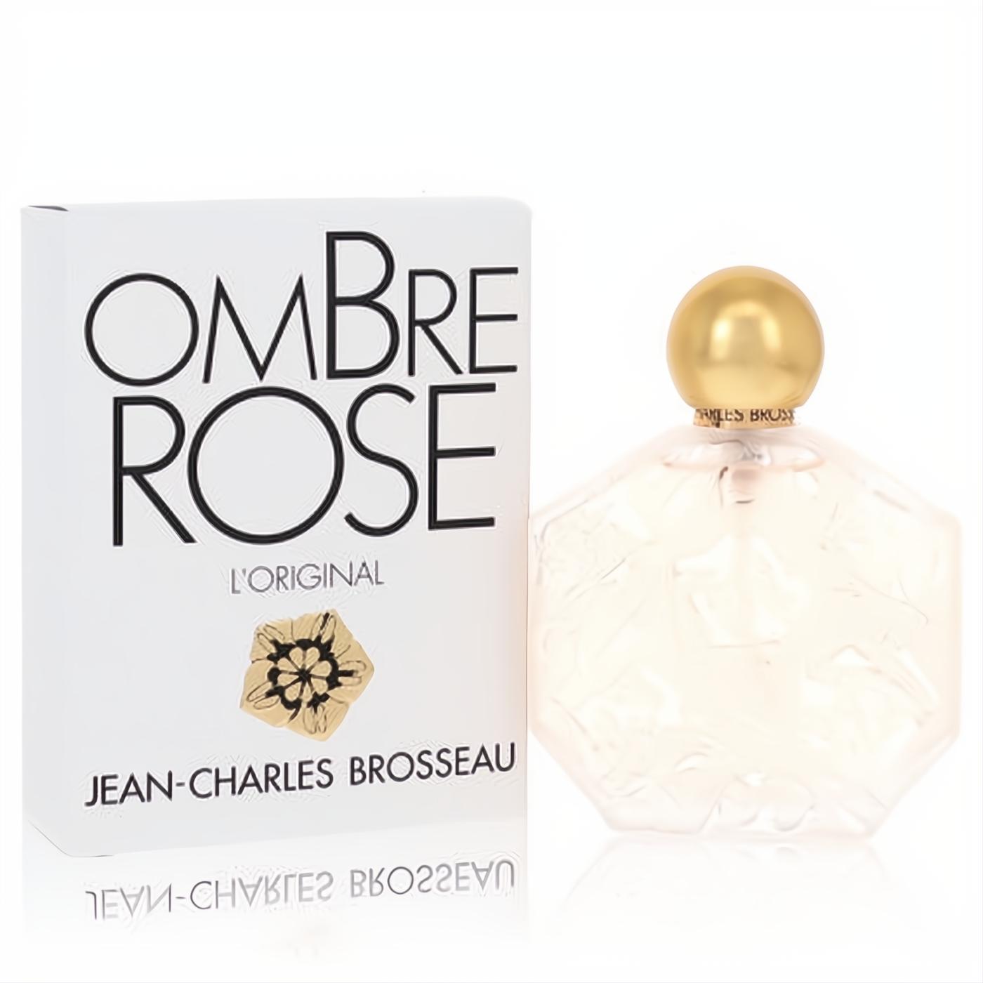 Experience Ombre Rose by Brosseau 1.7 oz EDT. Elegant clear hexagonal bottle with floral texture, gold cap, and white box.