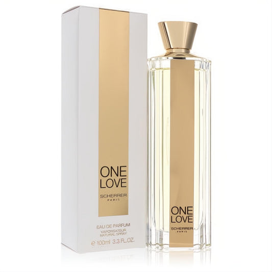 Luxurious One Love Jean Louis Scherrer women's 100ml Eau De Parfum. Elegant clear glass bottle with a stunning gold cap and label.