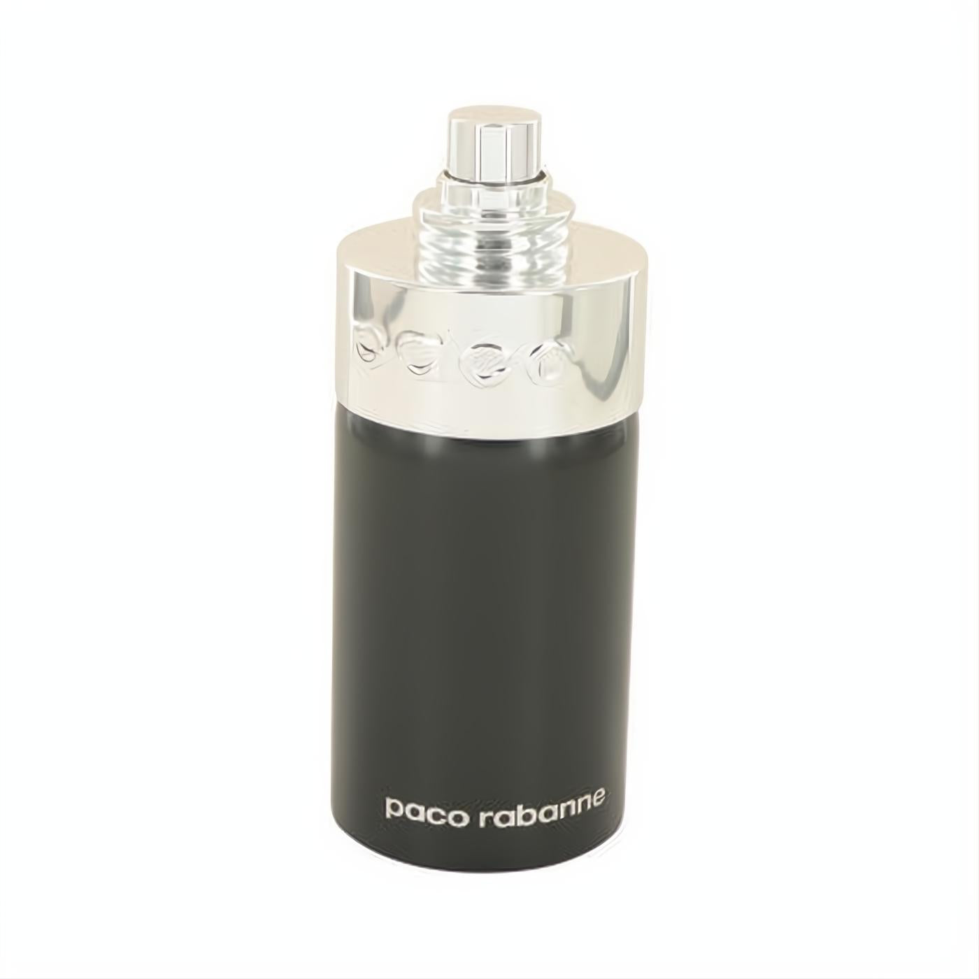 Experience Paco Rabanne Paco unisex EDT. Bold matte black bottle, gleaming silver cap with "paco" detail.