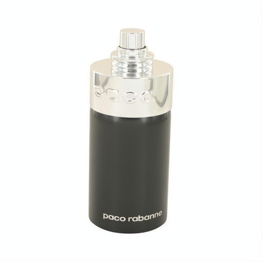 Experience Paco Rabanne Paco unisex EDT. Bold matte black bottle, gleaming silver cap with "paco" detail.