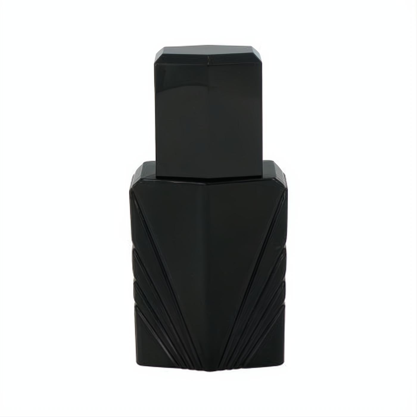 Sleek black Elizabeth Taylor Passion 4 oz cologne spray bottle with bold geometric design and elegant fan texture.