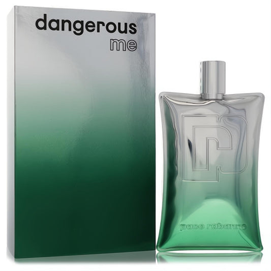 Paco Rabanne Dangerous Me unisex fragrance. Luxurious silver-to-emerald gradient bottle with embossed logo and matching box.