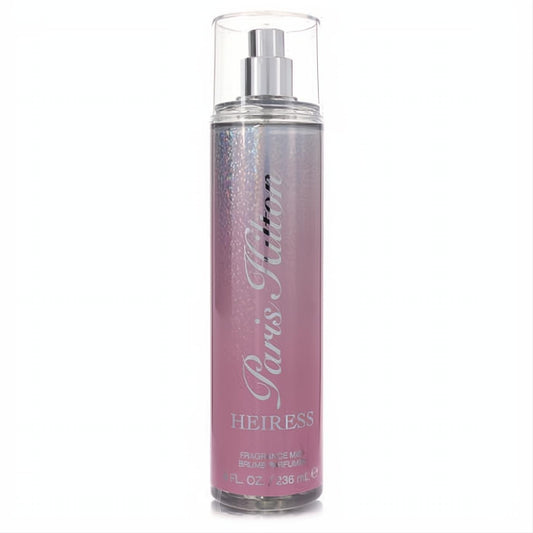 Paris Hilton Heiress 8 oz body mist. Shimmering silver to vibrant pink bottle with elegant script.