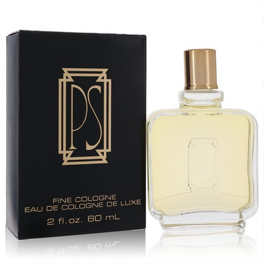 Elegant Paul Sebastian 2 oz men's cologne in a clear glass bottle with a gold cap, beside its sophisticated black and gold Art Deco box.