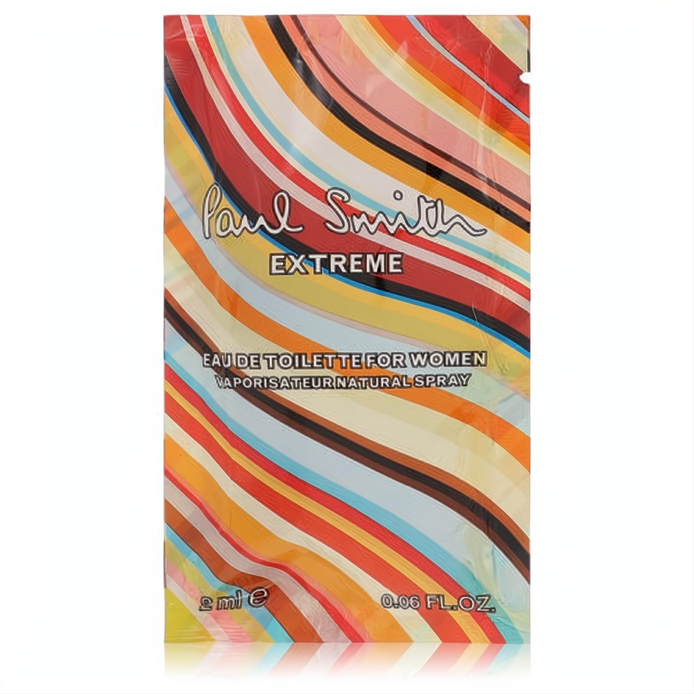 Paul Smith Extreme women's fragrance 0.06 oz sample vial. Vibrant, signature multi-colored stripes for an elegant aroma.
