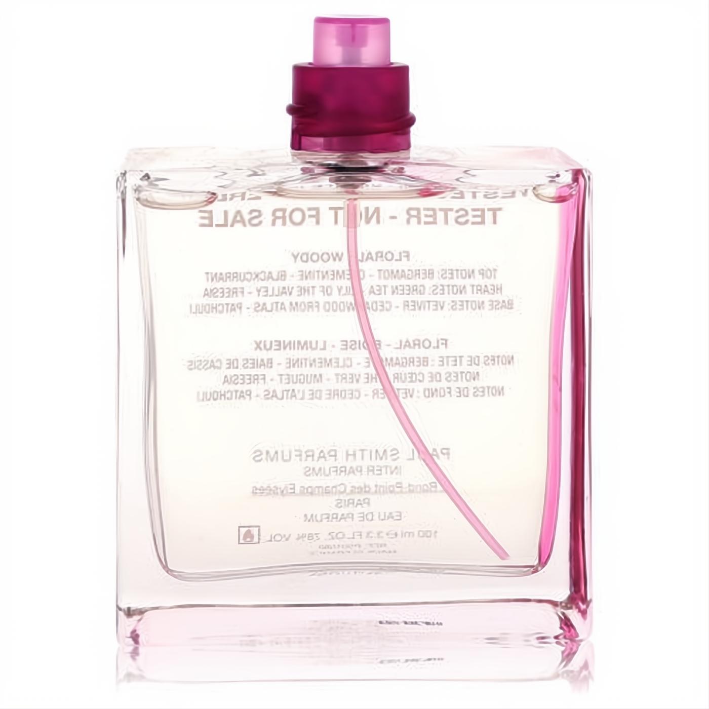 Paul Smith Eau De Parfum Tester, a clear rectangular glass bottle with vibrant pink liquid and a striking magenta cap.