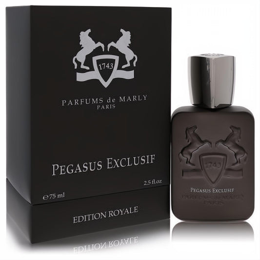 Exquisite Pegasus Exclusif Parfums De Marly 2.5 oz EDP. Sleek dark matte bottle and matching black box with iconic horse crest.