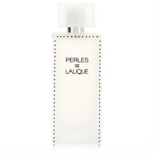 Elegant Perles De Lalique 3.4 oz women's perfume in a frosted glass bottle with chic dotted design.