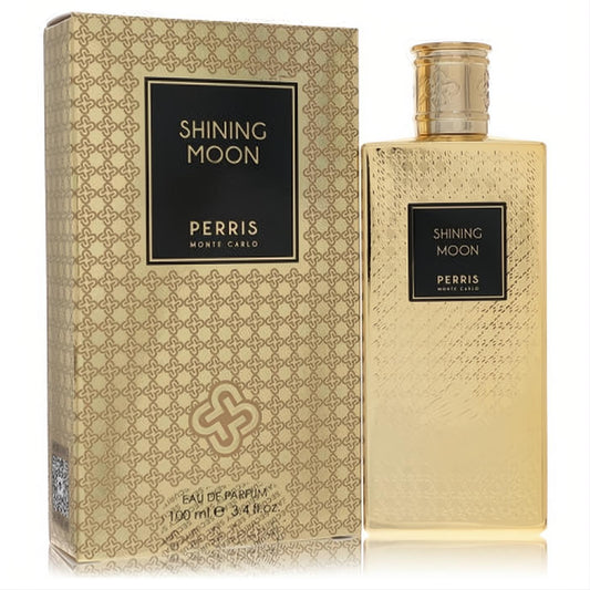 Perris Monte Carlo Shining Moon 3.4 oz unisex EDP. Exquisite gold textured bottle and box with a sleek black label.