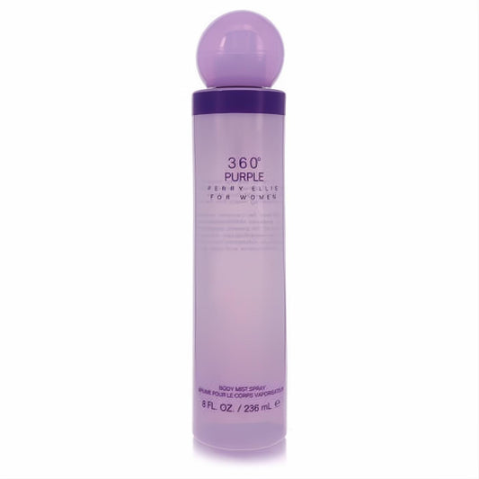 Elevate your scent with Perry Ellis 360 Purple 8 oz body mist. Sleek lavender bottle, round cap, and bold purple branding.